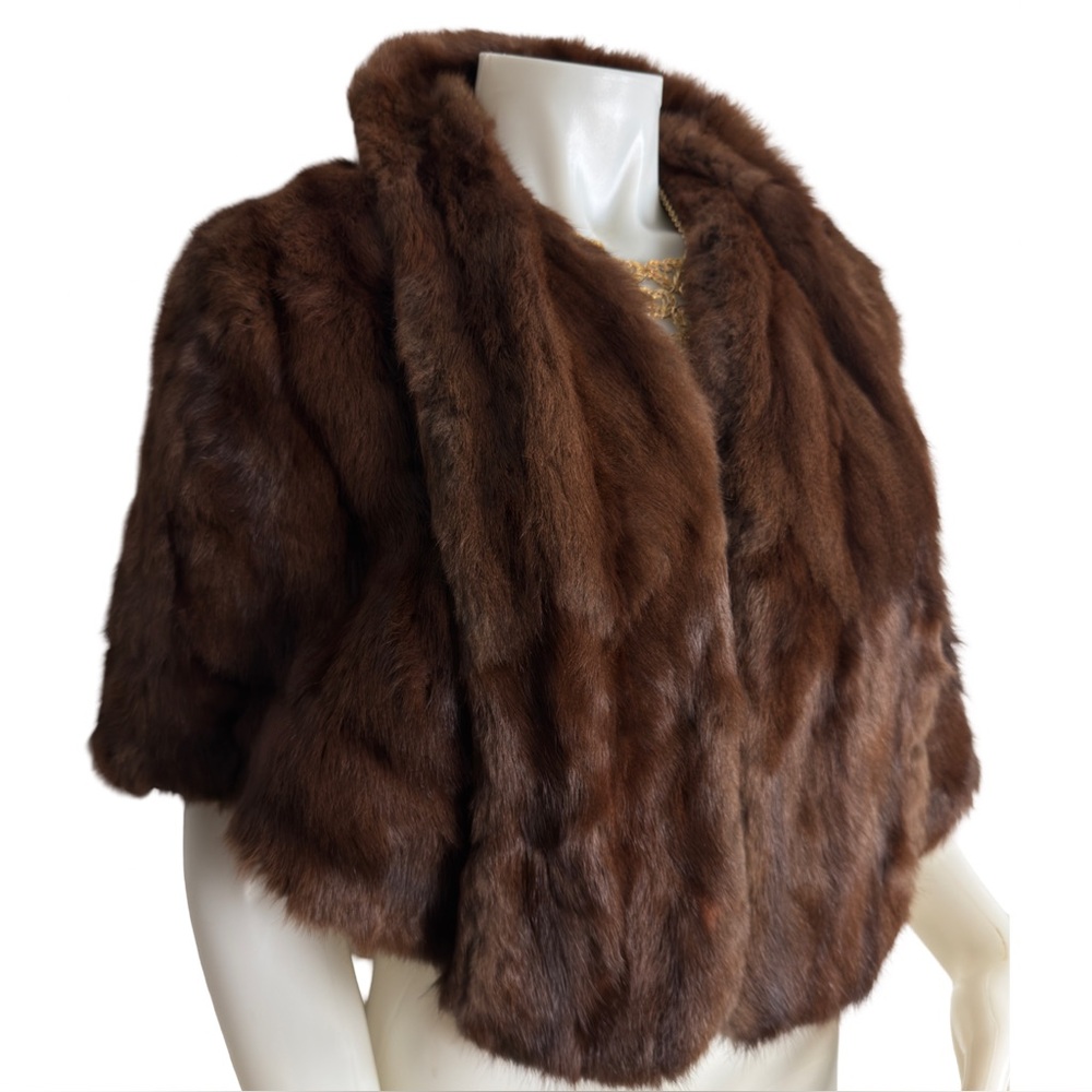 Vintage Brown 60s Leakas Furriers Dayton Mink Fur Shawl Cape Capelet - Picture 4 of 12